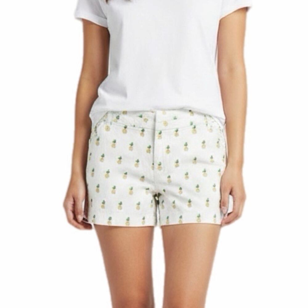 Blue Rain Women's Pineapple Print Jean Shorts Sz S White Low Rise Stretch Denim - Picture 1 of 8